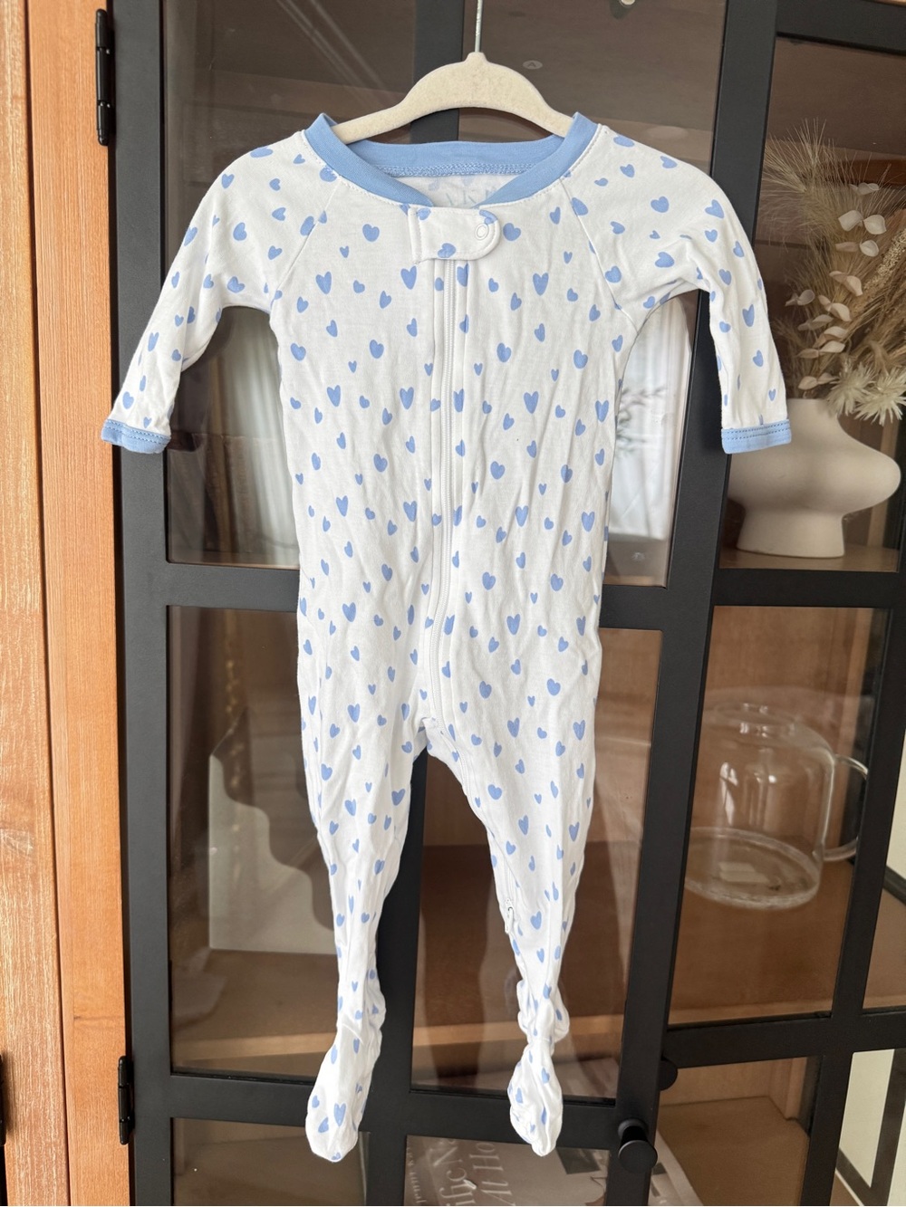 LAKE Pajamas footies french blue zippy hearts print baby boy girl pima newborn